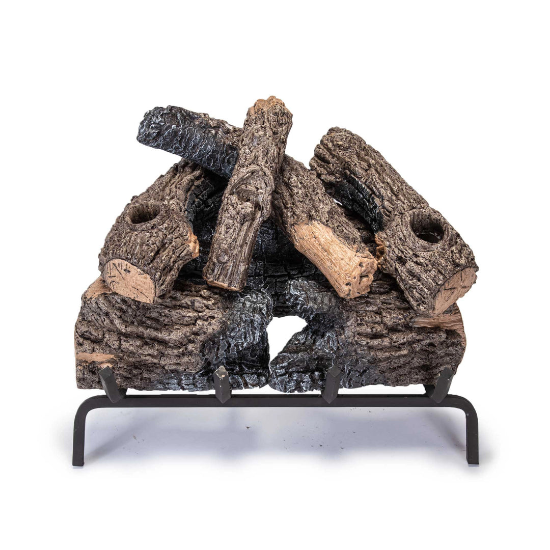 A 16-inch set of vented Charred Oak gas logs by Real Fyre on a white background, highlighting the rugged charred oak texture and lifelike wood detailing. Designed for natural gas fireplaces, these logs bring a rustic and cozy aesthetic to any room.