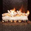 Real Fyre vented gas logs Mountain Birch set in 30 inches size, beautifully arranged in a gas fireplace with realistic flames. The high-quality logs have a textured bark finish with detailed, lifelike wood grains and end cuts. Perfect for enhancing the ambiance of your fireplace, these natural gas logs create the appearance of a traditional wood-burning fire with the convenience of gas.