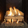 Vented Gas Logs Split Oak by Real Fyre 18-inch fire lit set, featuring highly detailed oak log textures and realistic flames. This smaller set is ideal for compact fireplaces, creating a captivating flame display. The split oak log design provides a rustic look that complements any living space while maintaining the convenience of gas-powered operation