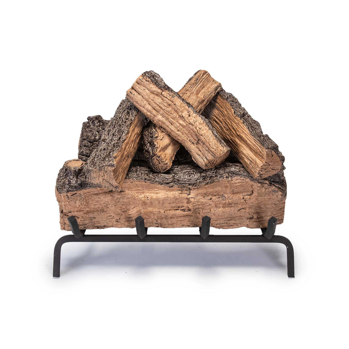 Vented Gas Logs Split Oak by Real Fyre 18-inch silo set, offering a compact and realistic oak log design for smaller fireplaces. This vented log set is ideal for efficient heat output while maintaining the classic look of split oak logs. Perfect for adding warmth and ambiance to small living spaces with a gas-powered fireplace.