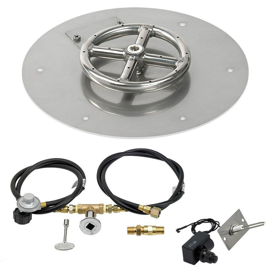 Round Stainless Steel Flat Pan 12" with Spark Ignition Kit (6" Ring) - Propane by American Fireglass