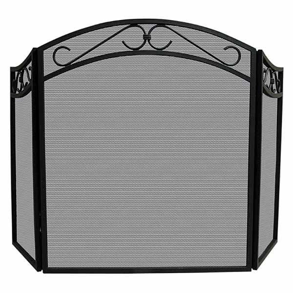 3 Fold Black Wrought Iron Arch Screen with Scrolls - Starfire Direct