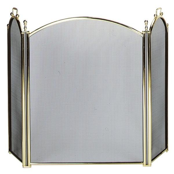 3 Fold Large Diameter Polished Brass Finish Screen with Woven Mesh - Starfire Direct