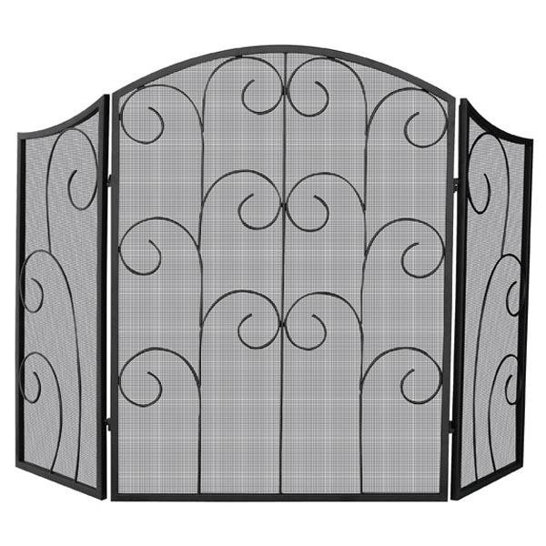 3 Panel Black Wrought Iron Screen with Scroll - Starfire Direct