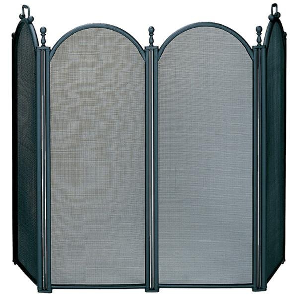 4 Fold Large Black Finish Screen with Woven Mesh