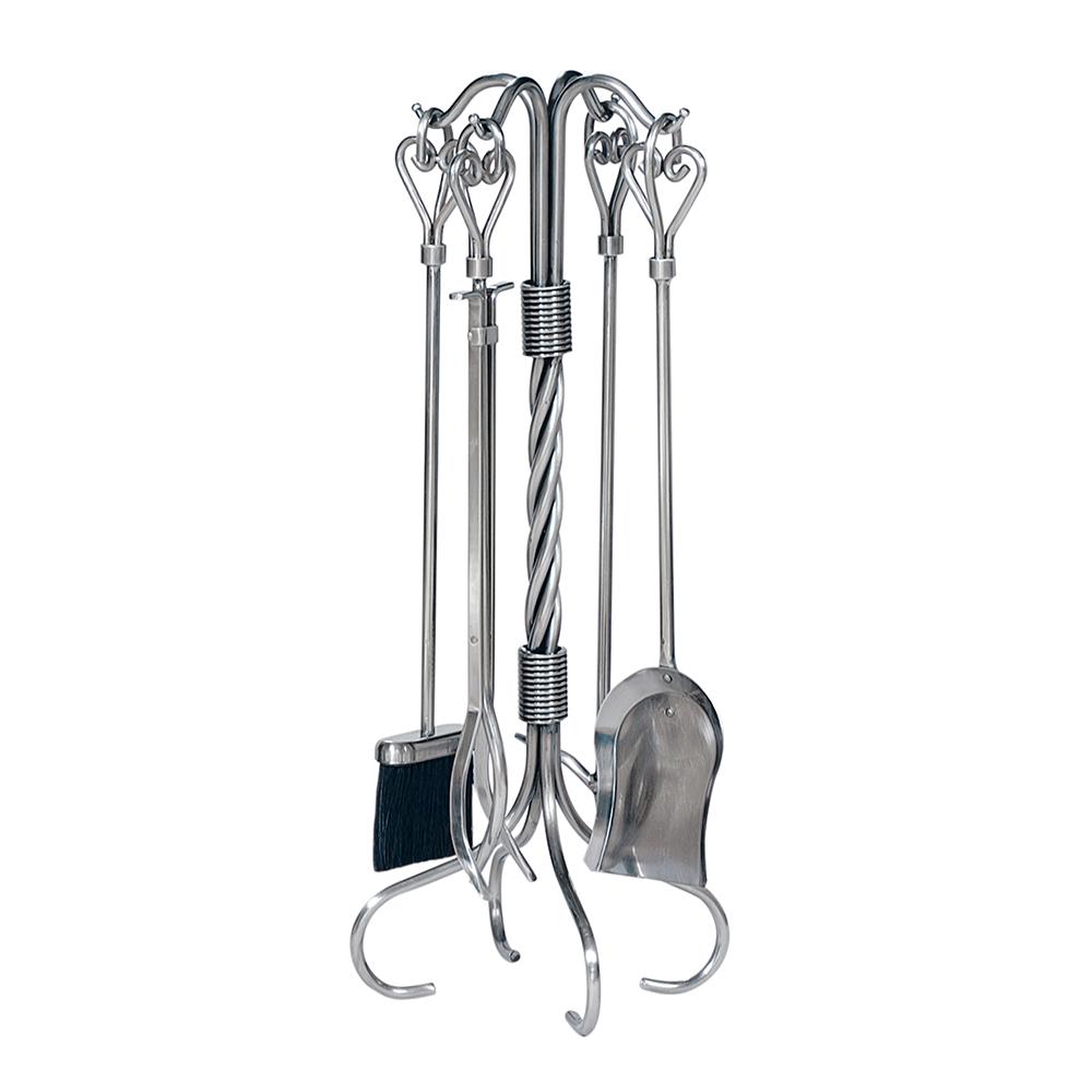 5 Piece Pewter Wrought Iron Fireset with Heart Handles and Tampico ...