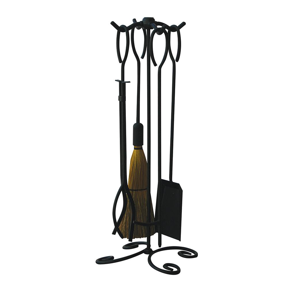 5 Piece Black Wrought Iron Fireset with Ring Handles – Starfire Direct