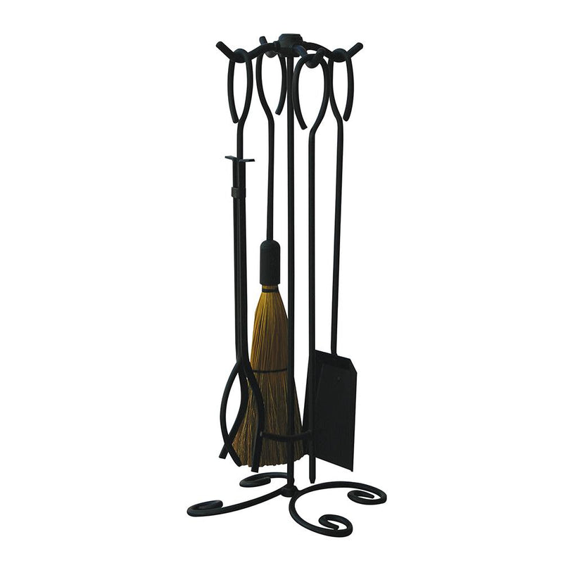 5 Piece Black Wrought Iron Fireset with Ring Handles - Starfire Direct