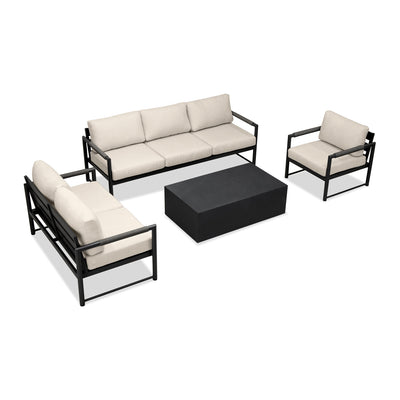 variant:Club Chair and Loveseat / Black/Carbon / Canvas Flax