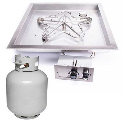 Square Drop-In Torpedo Fire Pit Burner Kit for Small LP Tank Push Button Ignition by HPC Fire