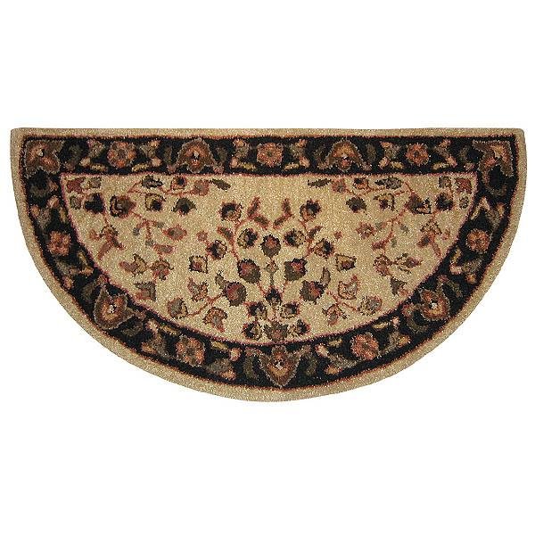 Beige Floral Hand-Tufted Wool Hearth Rug