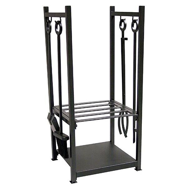 Black Wrought Iron Log Rack with Tools