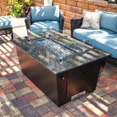 Monaco Fire Table with Brown Granite Top and Glass Wind Guard - Starfire Direct