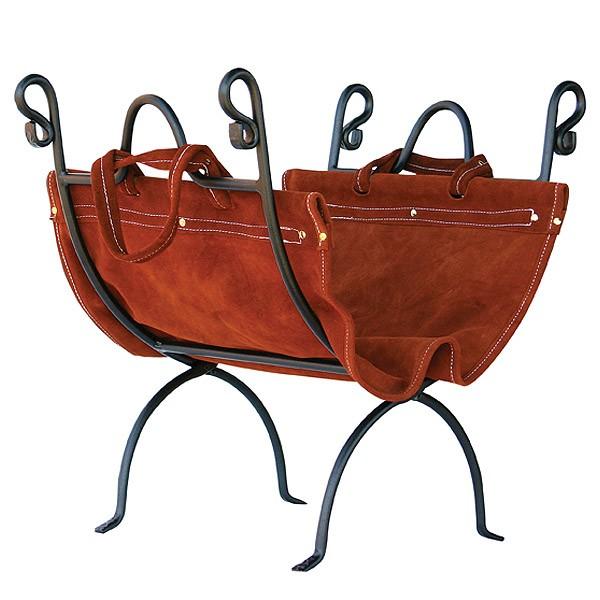 Olde World Iron Curled Log Holder with Suede Carrier - Starfire Direct
