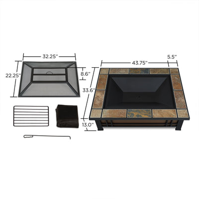 Real Flame Hamilton Rectangle Fire Pit with Natural Slate Tile Top - Starfire Direct