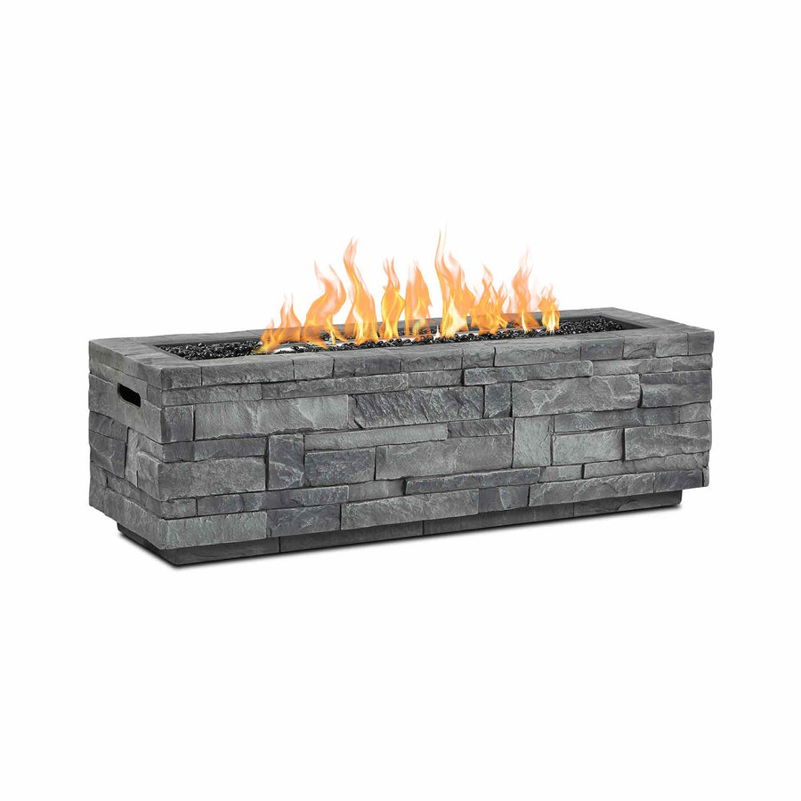 Real Flame Ledgestone Rectangle Gas Fire Table in Gray