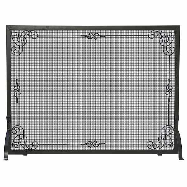 Single Panel Black Wrought Iron Screen with Decorative Scroll - Starfire Direct