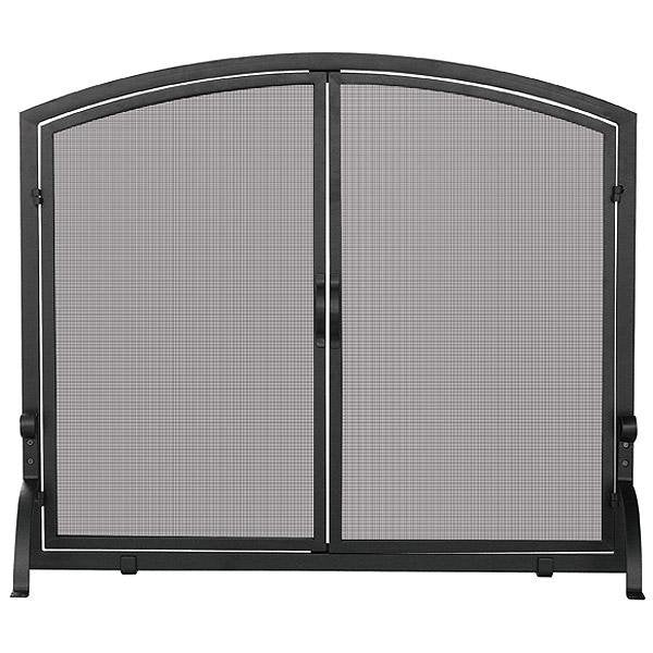 Single Panel Black Wrought Iron Screen with Doors - Large
