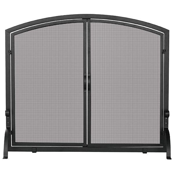 Single Panel Black Wrought Iron Screen with Doors - Medium